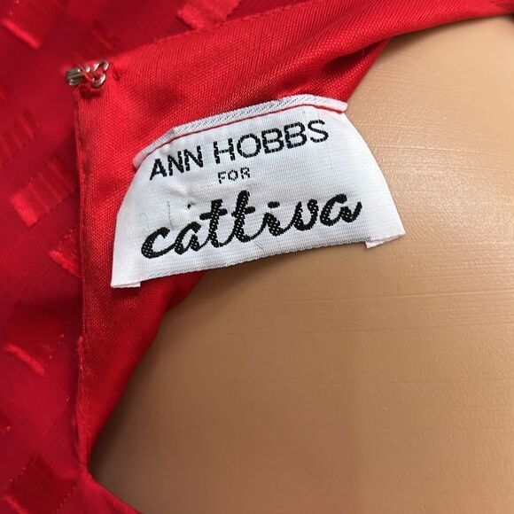 Ann Hobbs For Cattiva Dress Red Square Neck Short Sleeve Sheer Ruffle Midi Lined - Picture 8 of 11